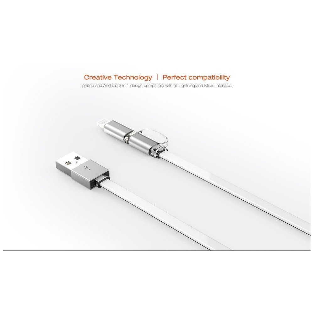 Câble 2 en 1 (Pour iPhone+Micro-USB) LDNIO LC84 Argent 1m