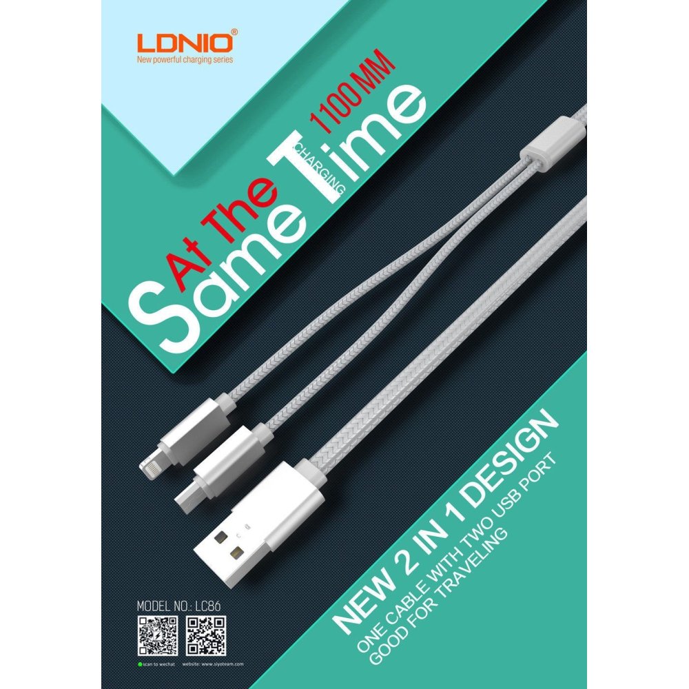 Câble 2 en 1 (Pour iPhone+Micro-USB) LDNIO LC86 Argent 1.1m
