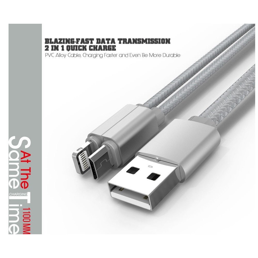 Câble 2 en 1 (Pour iPhone+Micro-USB) LDNIO LC86 Argent 1.1m