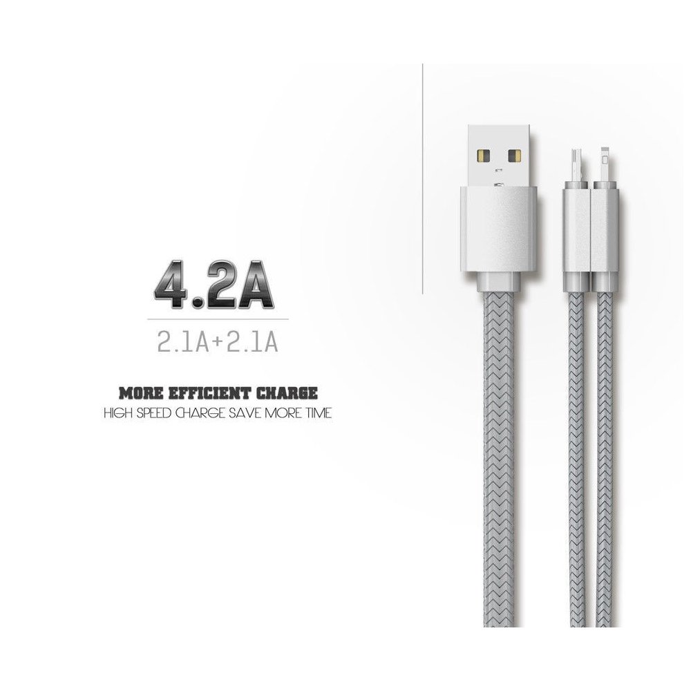 Câble 2 en 1 (Pour iPhone+Micro-USB) LDNIO LC86 Argent 1.1m