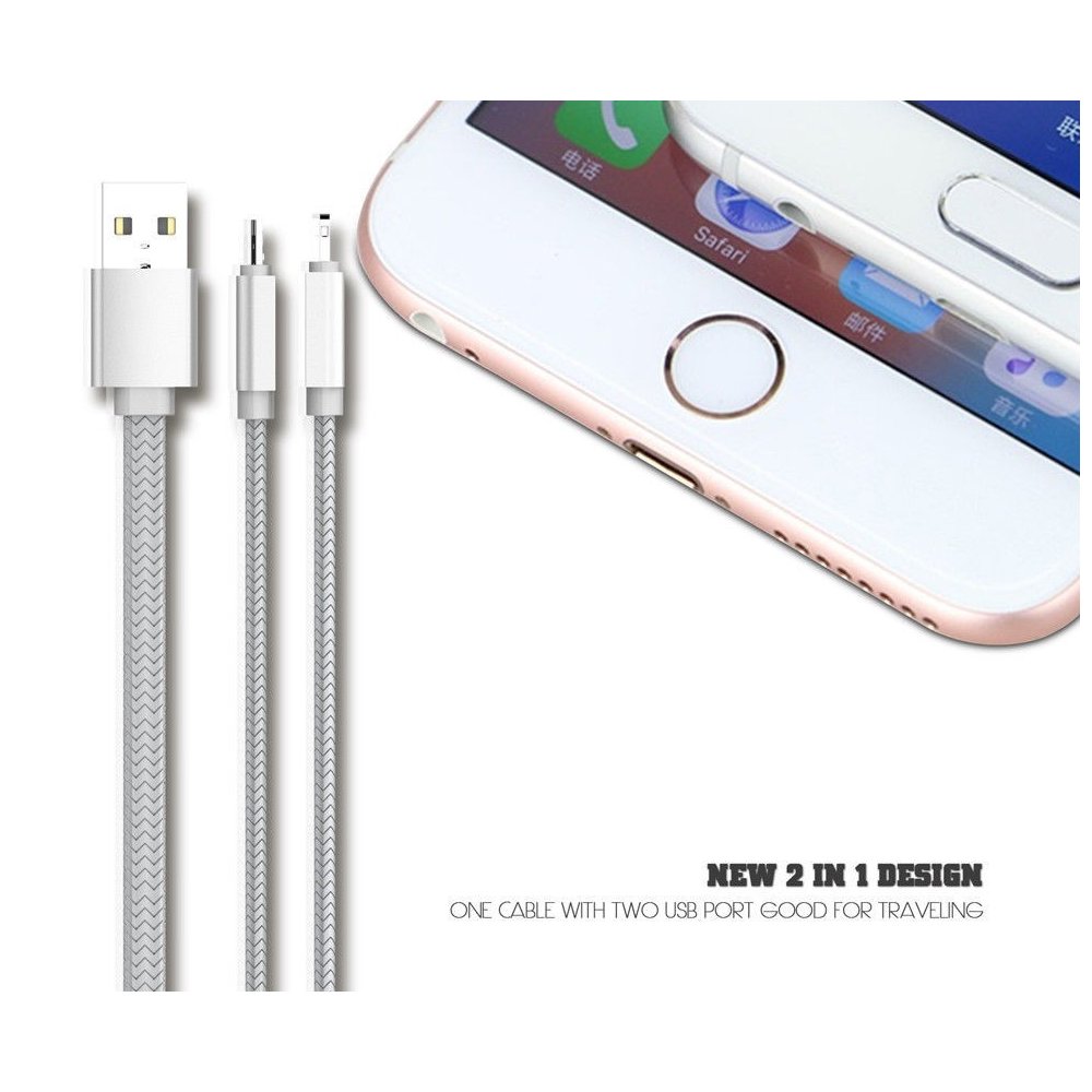 Câble 2 en 1 (Pour iPhone+Micro-USB) LDNIO LC86 Argent 1.1m