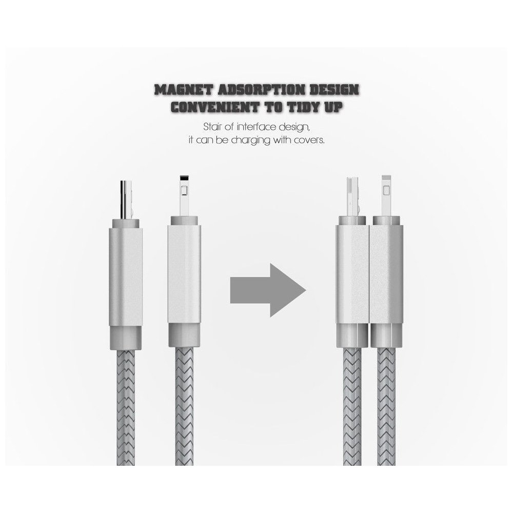 Câble 2 en 1 (Pour iPhone+Micro-USB) LDNIO LC86 Argent 1.1m