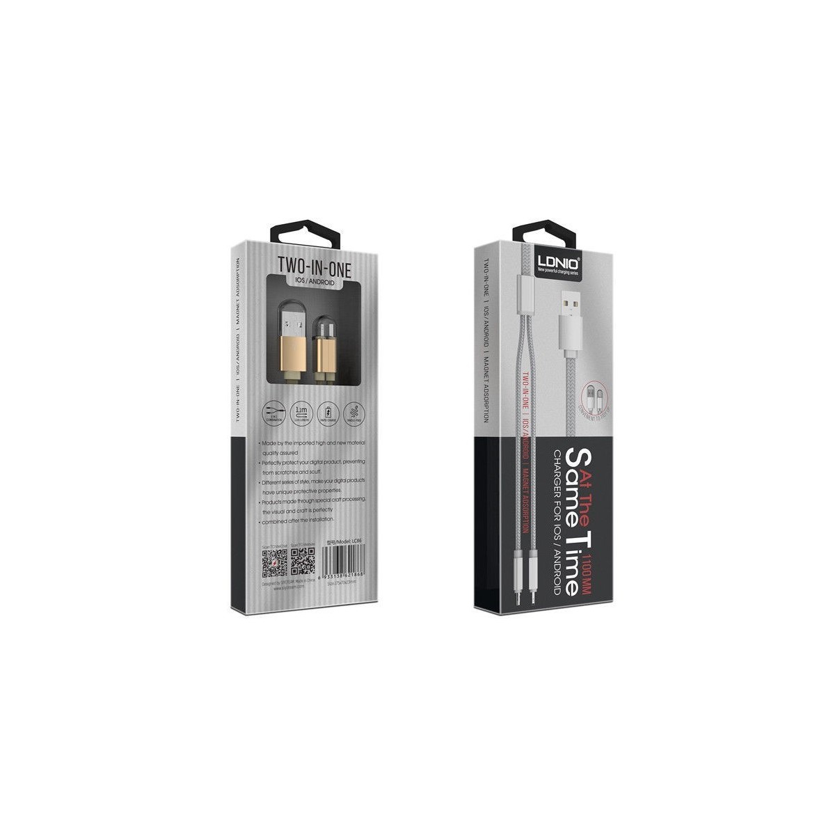 Câble 2 en 1 (Pour iPhone+Micro-USB) LDNIO LC86 Or 1.1m