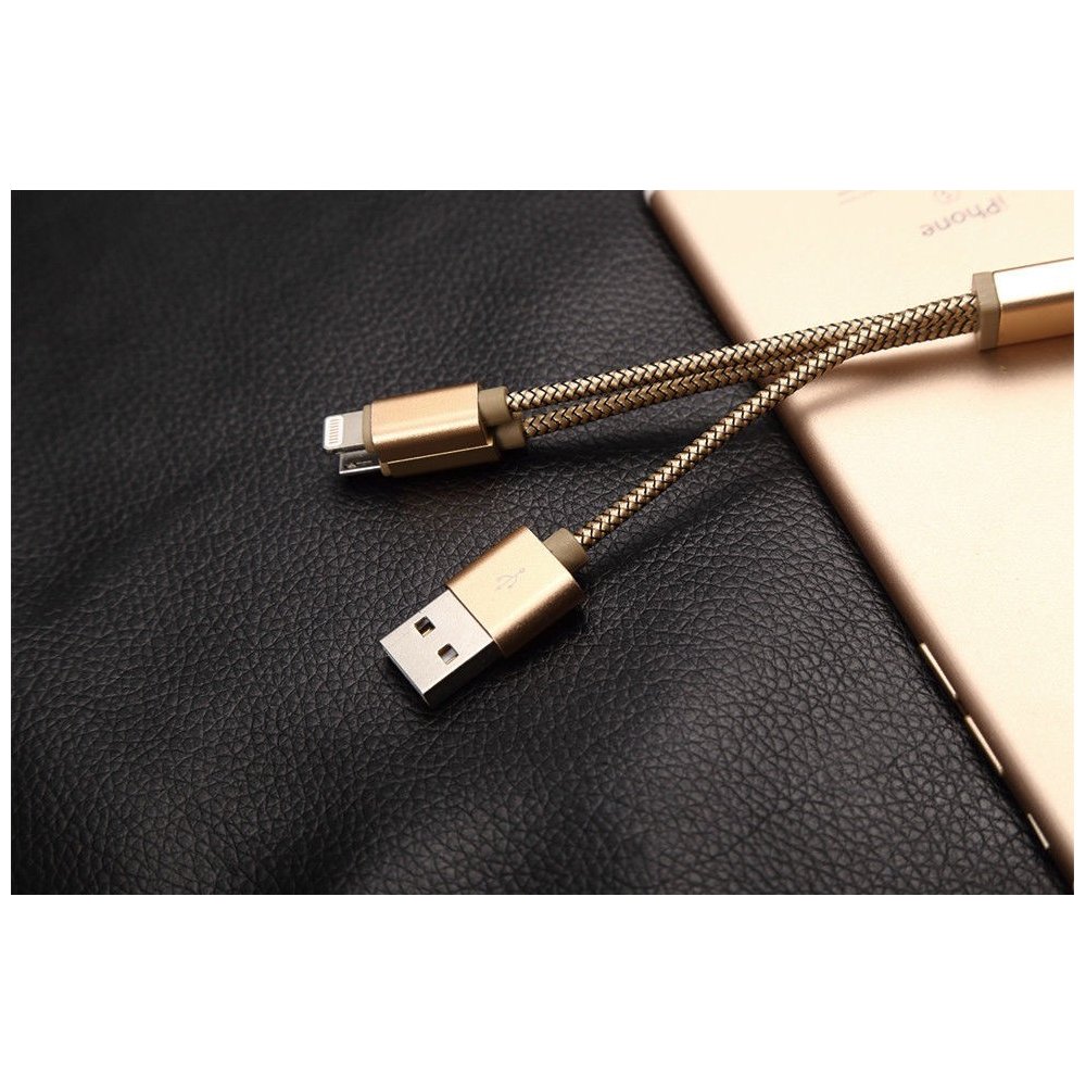 Câble 2 en 1 (Pour iPhone+Micro-USB) LDNIO LC89 Or 2.6cm