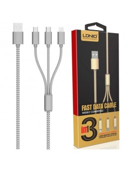Câble 3 en 1 (Lighting+Micro-USB+Micro-USB) LDNIO LC85 Argent 1,2m