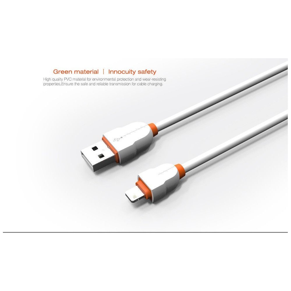 Câble Rond Lighting LDNIO LS02I Blanc-Orange 2m iPhone 5/6/7/6s/6s Plus/8/8 Plus