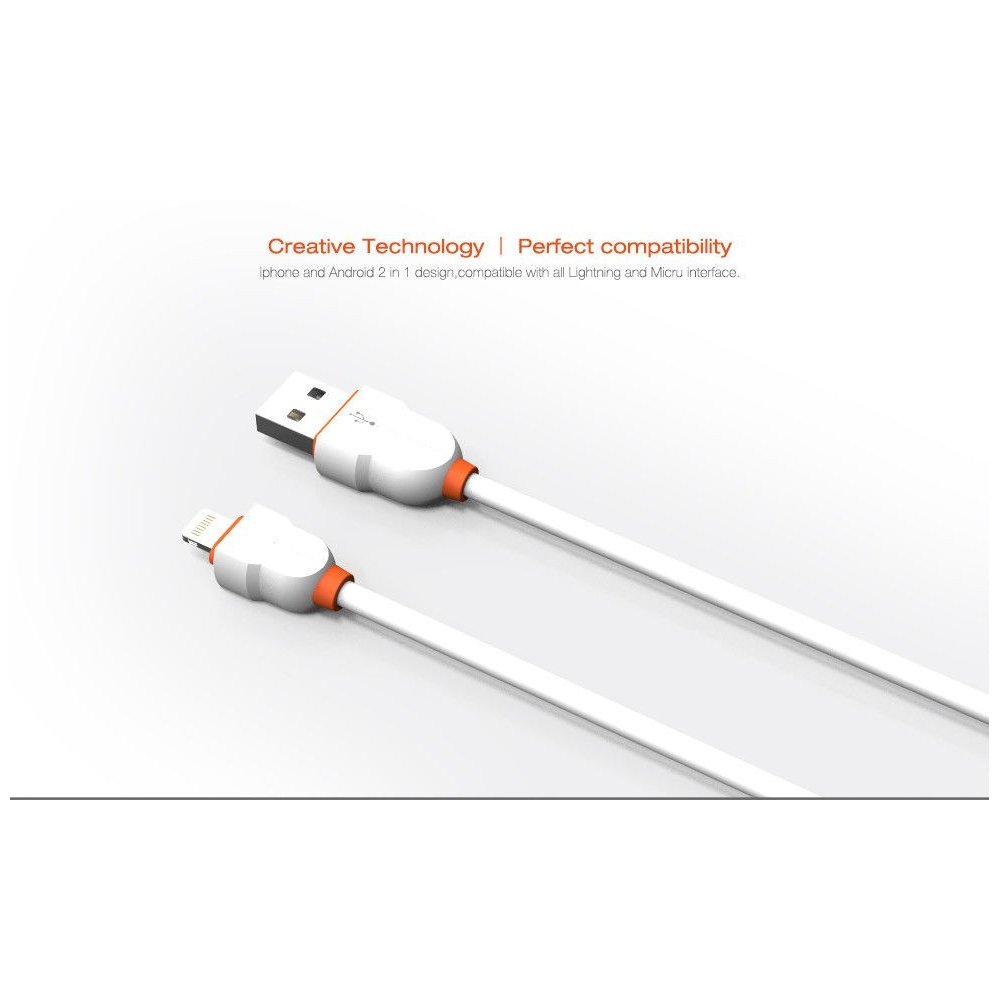 Câble Rond Lighting LDNIO LS02I Blanc-Orange 2m iPhone 5/6/7/6s/6s Plus/8/8 Plus