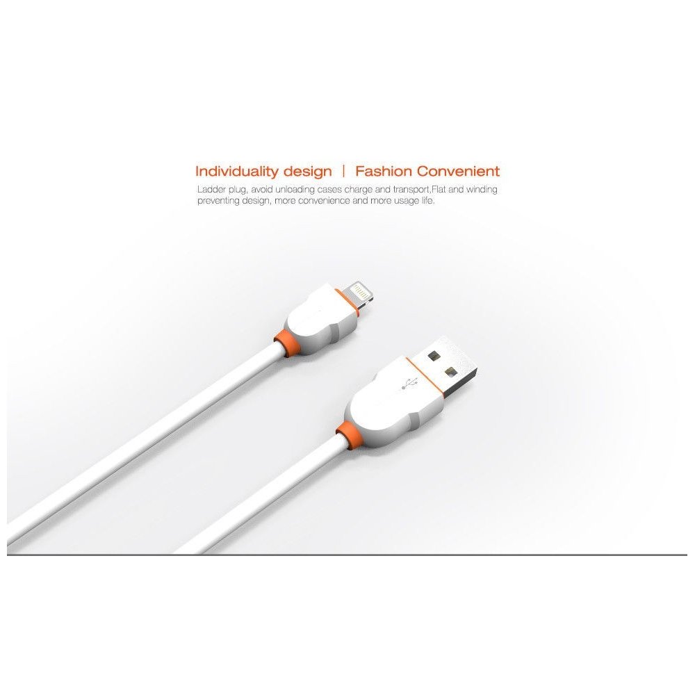 Câble Rond Lighting LDNIO LS02I Blanc-Orange 2m iPhone 5/6/7/6s/6s Plus/8/8 Plus