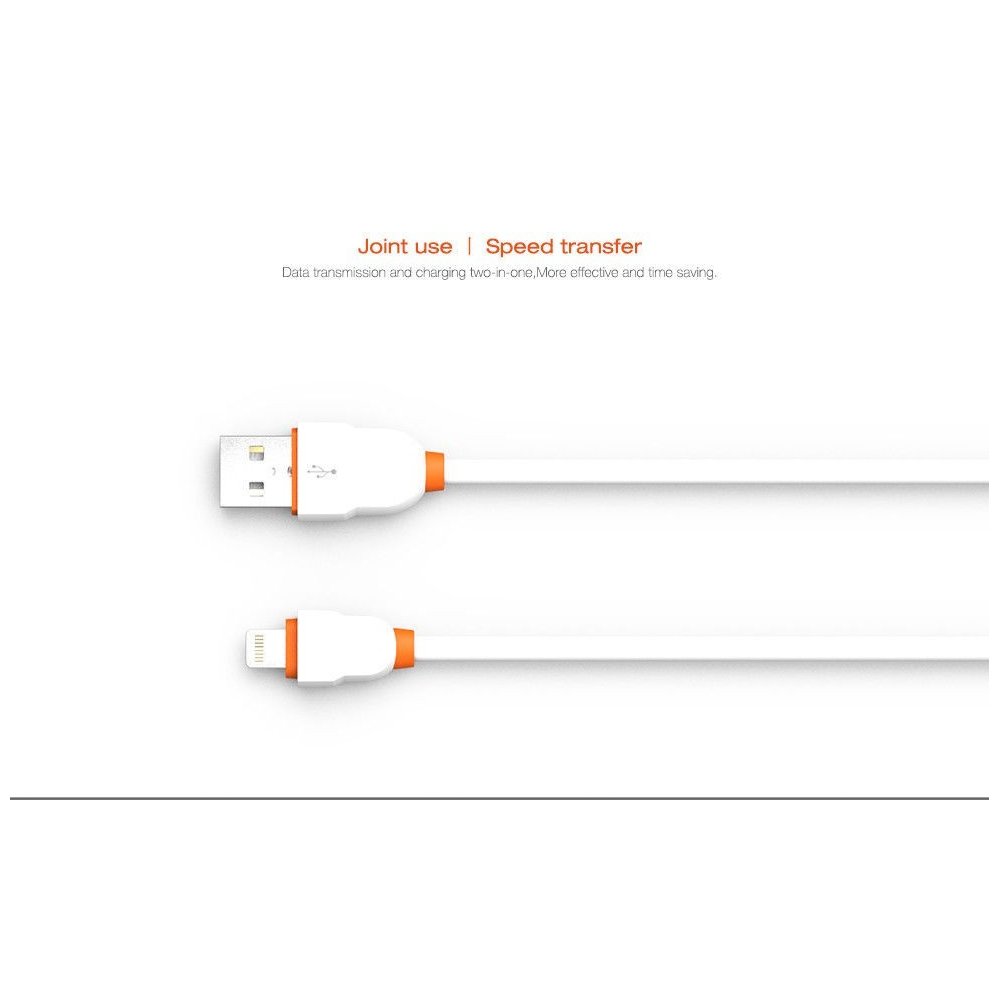Câble Rond Lighting LDNIO LS02I Blanc-Orange 2m iPhone 5/6/7/6s/6s Plus/8/8 Plus