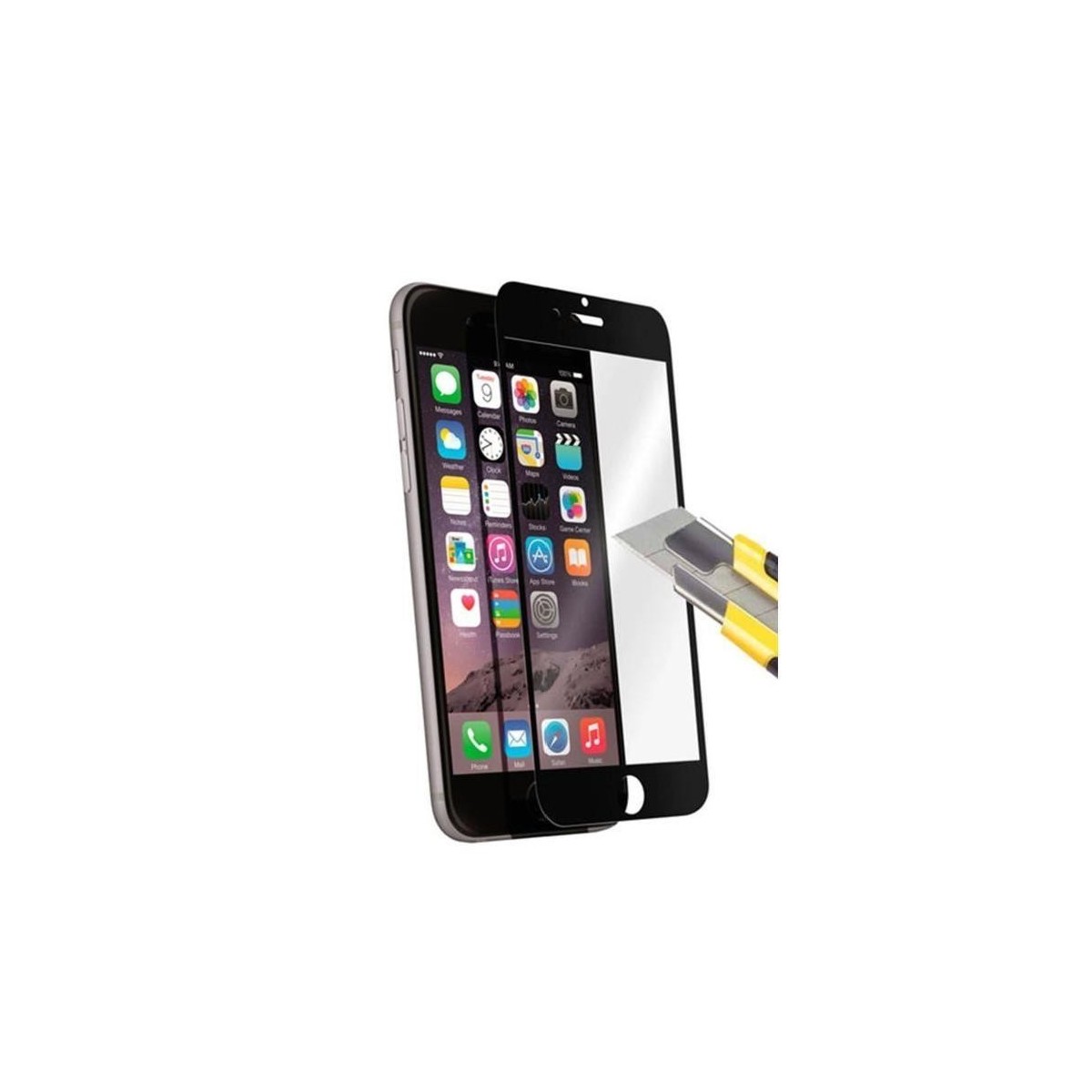 Verre Trempé intégral Noir Pour iPhone 6 et 6S Recouvre à 100% la face avant