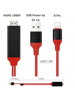Câble Adaptateur Lightning 8pin vers HDMI Rouge 2 M Ultra HD 1080P iPhone iPad Rouge