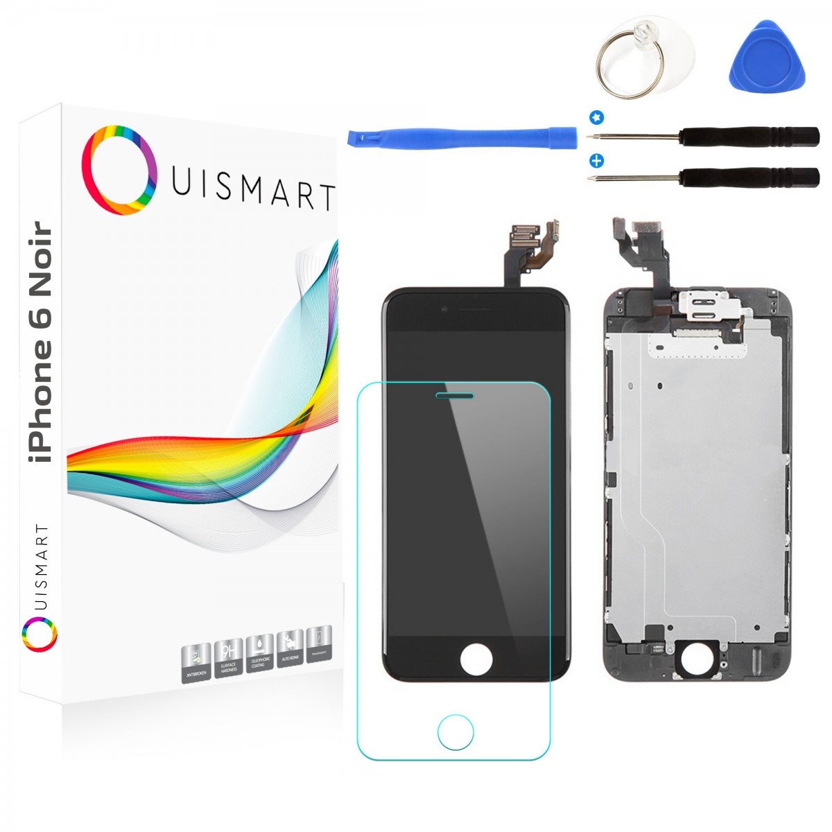 OuiSmart® BOITE BLOC COMPLET POUR IPHONE 6 NOIR TOUT ASSEMBLÉ VITRE TACTILE + ECRAN LCD + 1 VERRE TREMPE + BOITE FBC