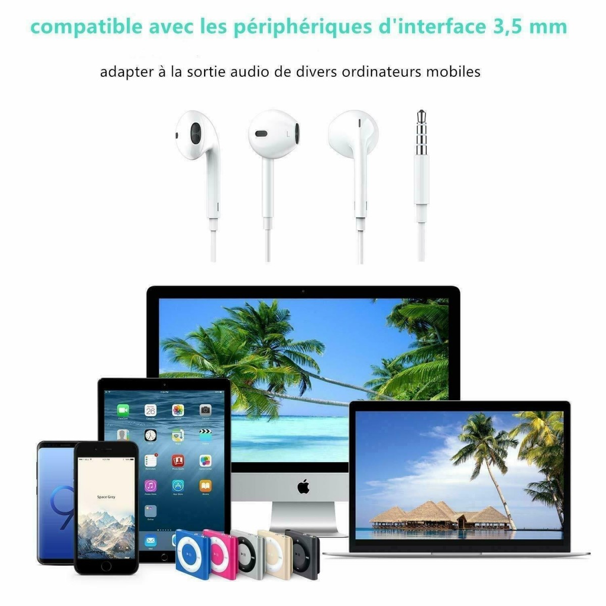 Ecouteurs pour Iphone 4 4S 5 5S 5C 6 6S PLUS kit main libre volumes jack 3.5MM