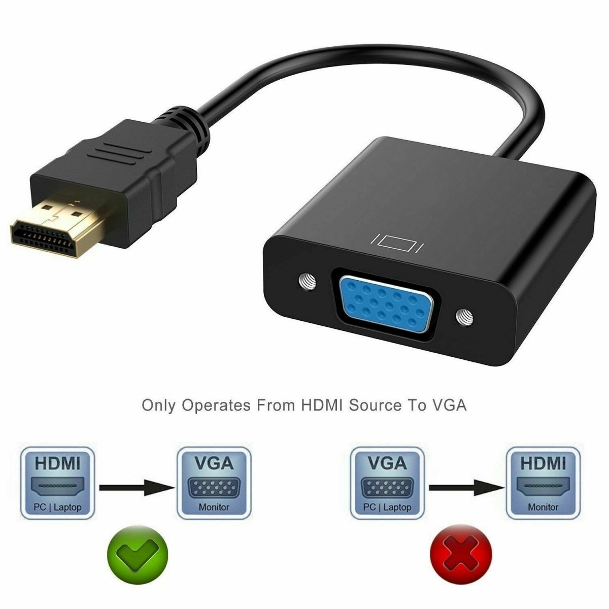 HDMI vers VGA 1080P Plaqué d'or Mâle à Femelle Câble Adaptateur Convertisseur Hd