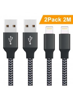 Pack de 2 Câble pour iPhone Chargeur 2m Cable en Nylon Tressé avec Connecteur en Aluminium pour iPhone X 8 7 6