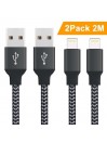 Pack de 2 Câble pour iPhone Chargeur 2m Cable en Nylon Tressé avec Connecteur en Aluminium pour iPhone X 8 7 6