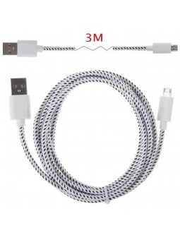 Câble Micro USB 3m Charge Rapide 2.4A - Câble USB en Nylon Tressé pour Huawei, LG, Sony, HTC, Nexus, Xiaomi Redmi Note 5 6 Pro, 
