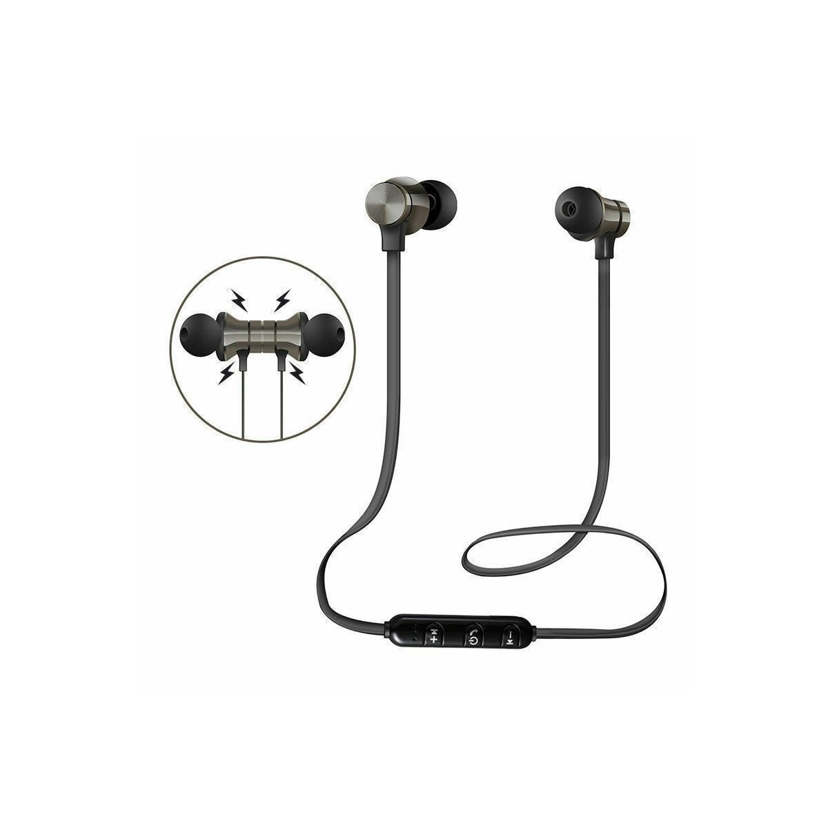 Écouteurs Noir Bluetooth Sans Fil Stéréo Casque Sport Magnétique Sans Fil