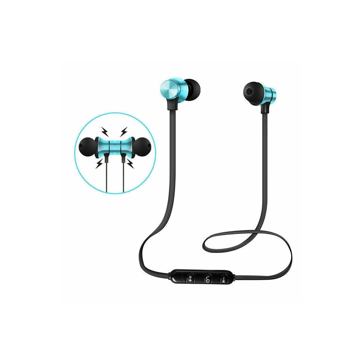 Écouteurs Bleu Bluetooth Sans Fil Stéréo Casque Sport Magnétique Sans Fil