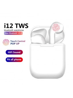 Écouteurs blanc sans fil bluetooth TWS i12