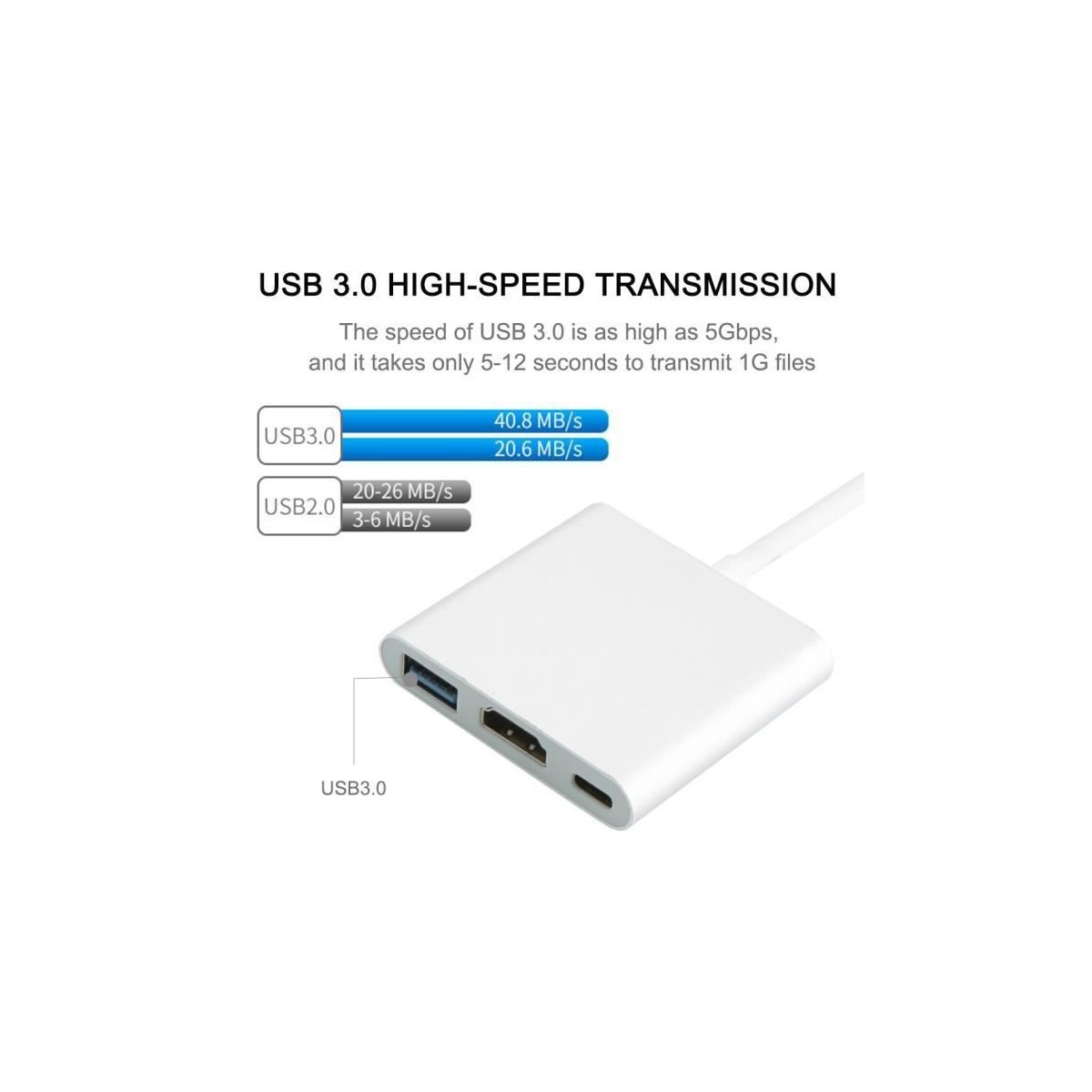 Adaptateur USB C vers HDMI 4K, Adaptateur Type C Hub vers HDMI