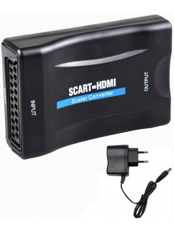 Convertisseur avec cable USB-12V 1080P SCART vers HDMI Adaptateur de Signal CRT TV, VHS VCR, DVD Support NTSC PAL