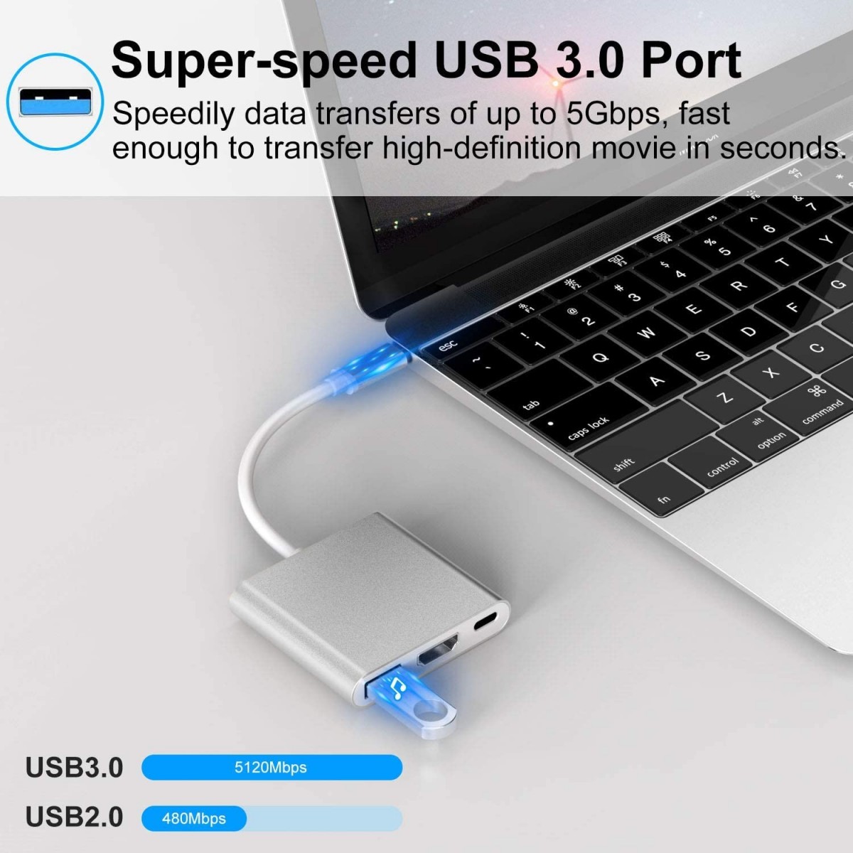 Adaptateur USB C vers HDMI 4K, Adaptateur Type C Hub vers HDMI