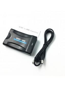 Convertisseur avec cable USB-12V 1080P Scart Péritel vers HDMI Adaptateur de Signal CRT TV, VHS VCR, DVD Support NTSC PAL