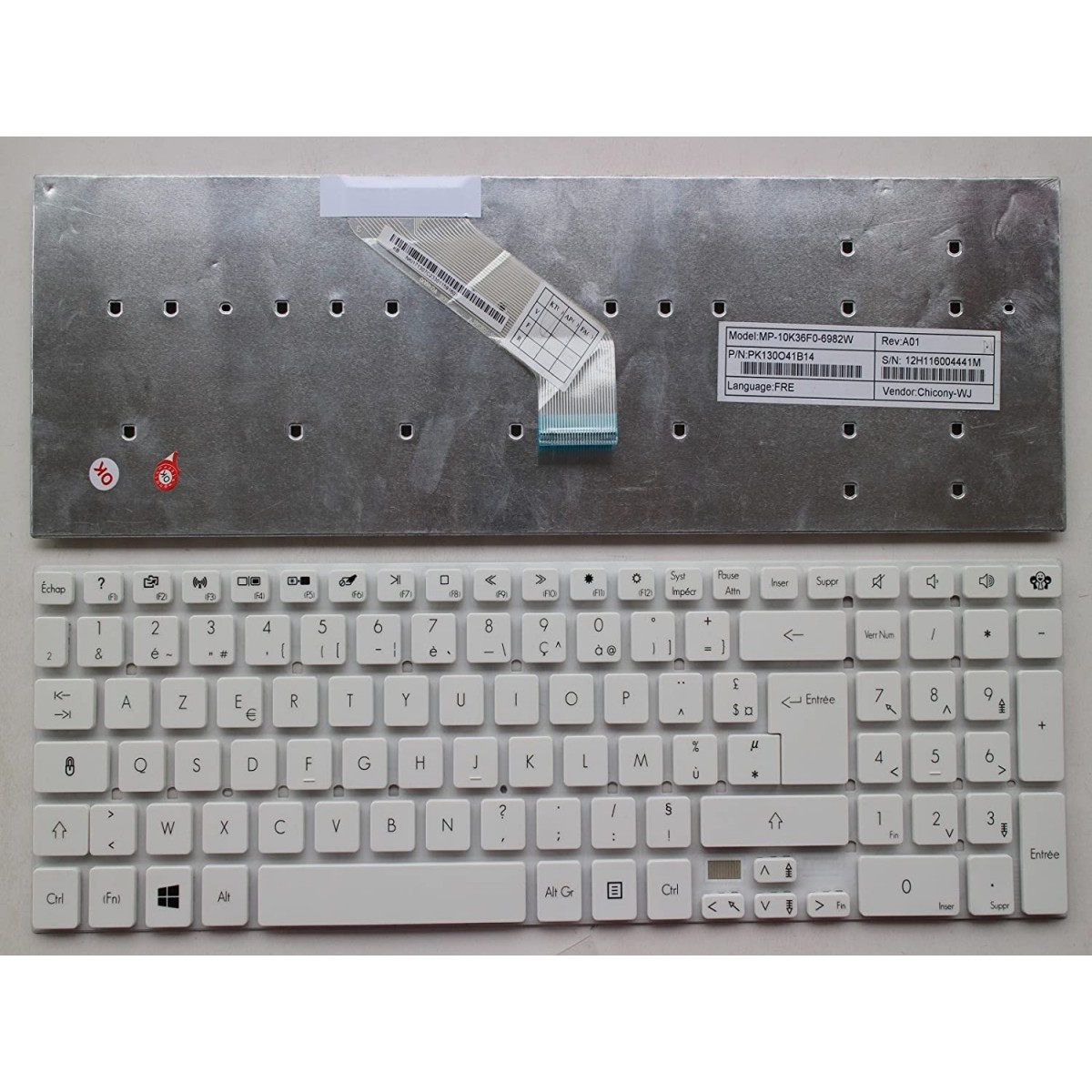 Clavier Français pour Packard Bell Easynote TV43HC SERIES MP10K36F0698 Blanc