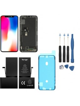 KIT DE RÉPARATION COMPLET POUR IPHONE X/10 RETINA VITRE TACTILE SUR CHASSIS TFT + BATTERIE + OUTILS + VERRE + JOINT