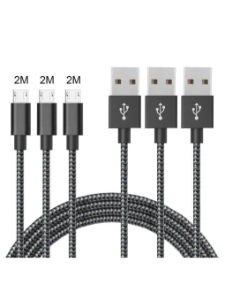 3 Câbles Micro USB 2M,Micro Câble Chargeur USB Compatible Samsung Galaxy S7 Edge S6 S5 S4 S3, Note 5,WIKO,ASUS,HUAWEI,HTC,LG (No