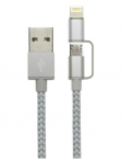 Câble 2 en 1 (Pour iPhone+Micro-USB) LDNIO LC84 Argent 1m