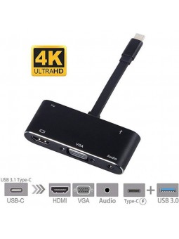 Adaptateur USB C vers HDMI 4K 5 en 1 Type-C vers HDMI / VGA / Audio / Port USB 3.0 + Port USB C (PD) Convertisseur pour MacBook Noir
