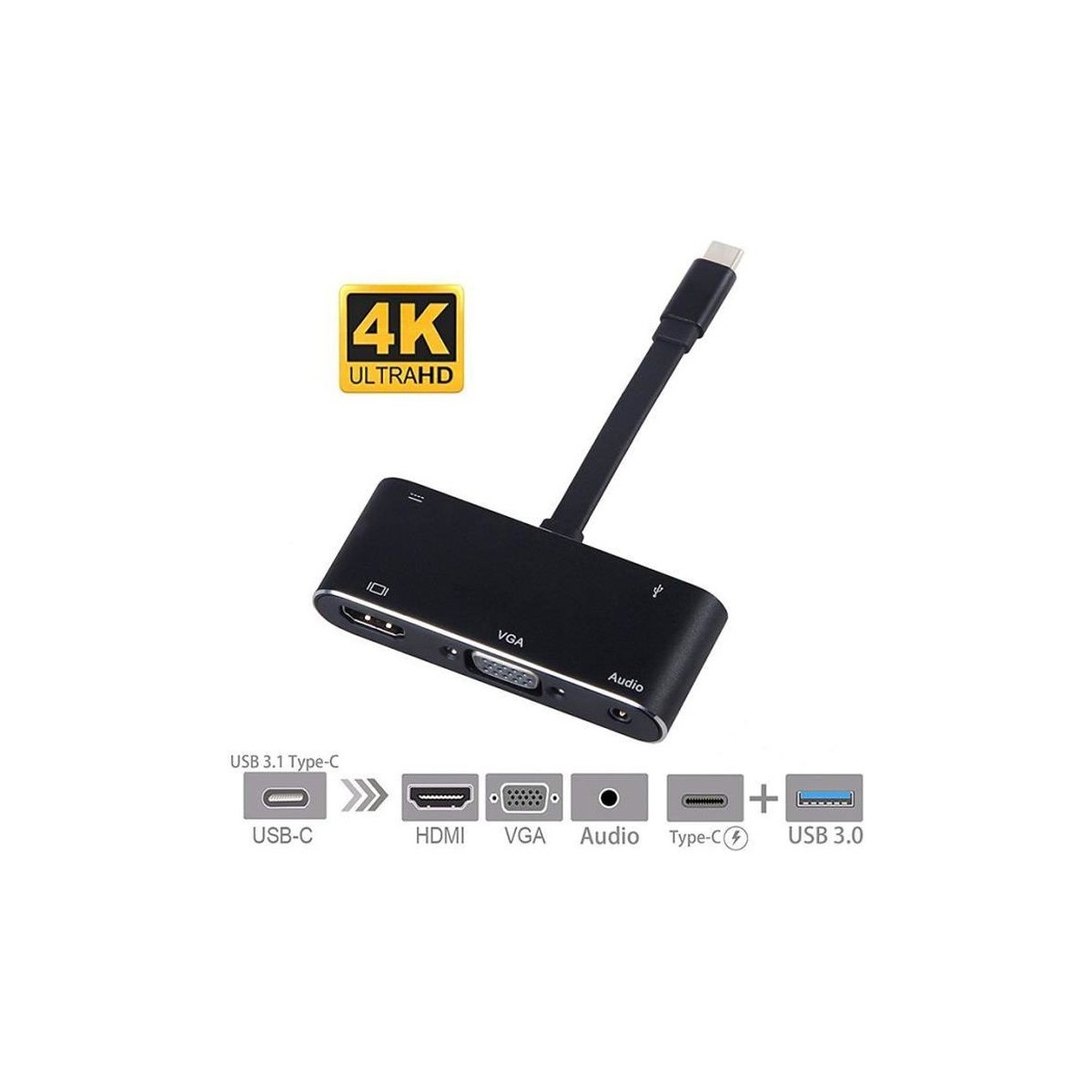 Adaptateur USB C vers HDMI 4K 5 en 1 Type-C vers HDMI / VGA / Audio / Port USB 3.0 + Port USB C (PD) Convertisseur pour MacBook 