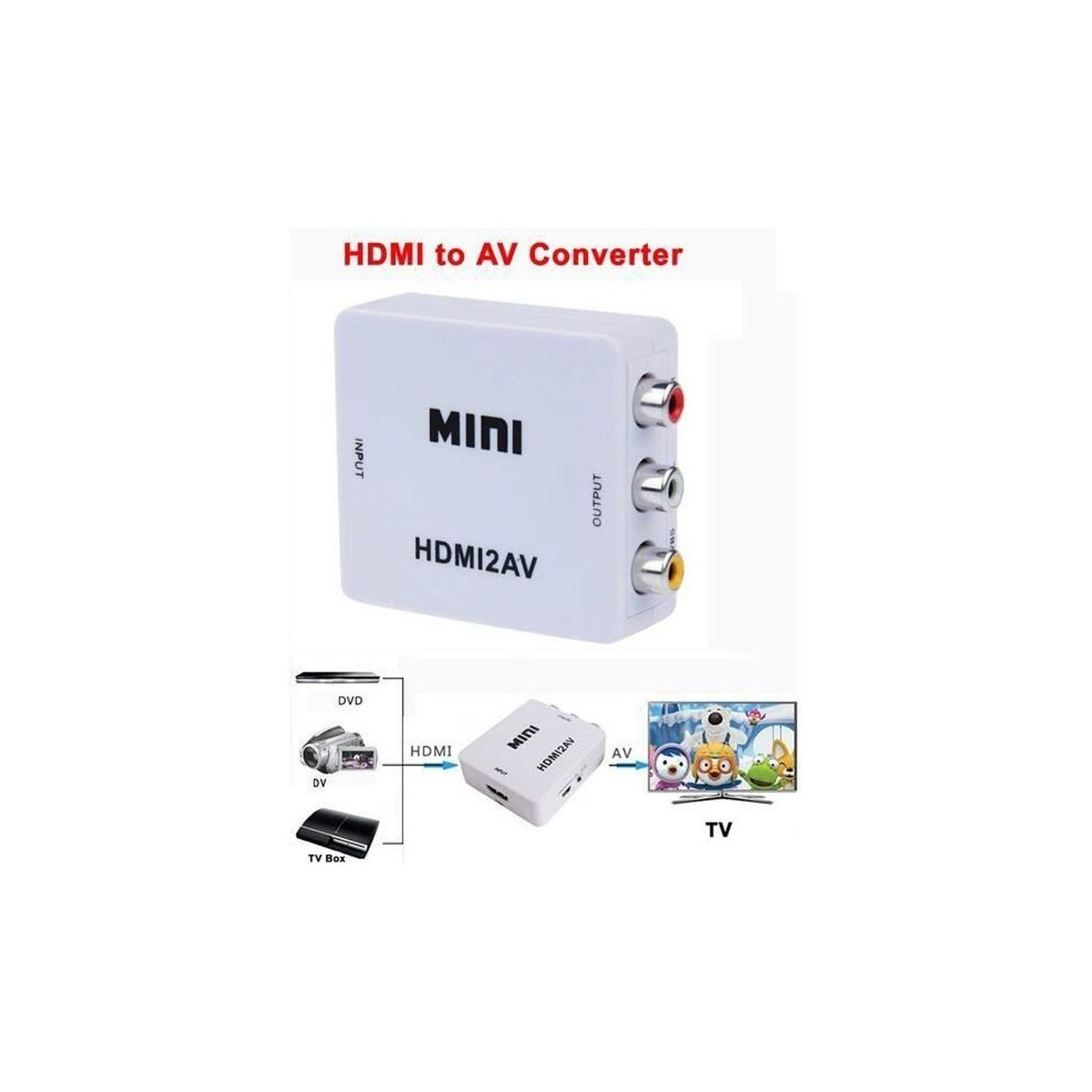 Adaptateur HDMI vers RCA vidéo audio adaptateur convertisseur HDMI2AV Blanc