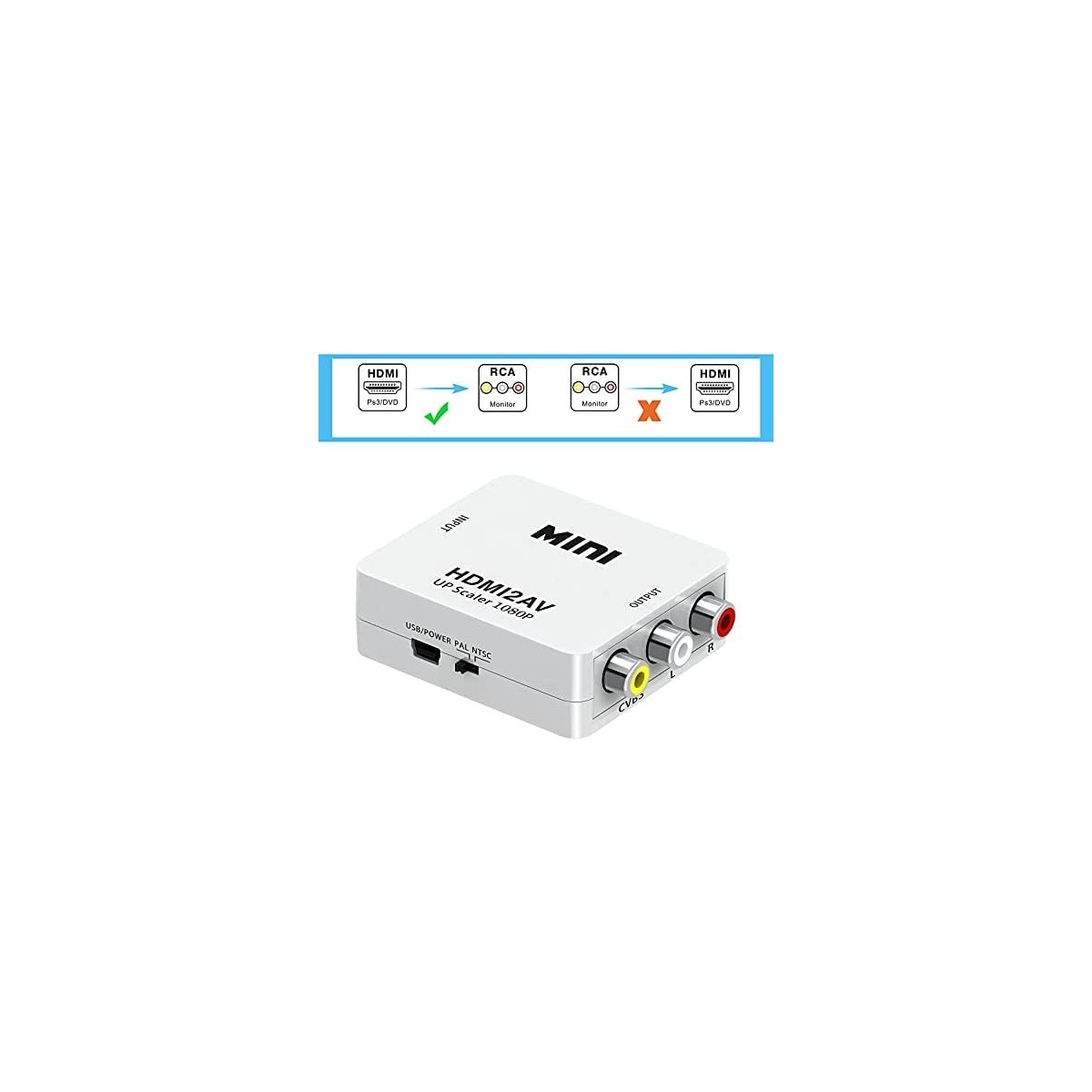 Adaptateur HDMI vers RCA vidéo audio adaptateur convertisseur HDMI2AV Blanc