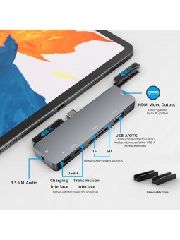 Hub USB Type-C pour iPad Pro 2018, adaptateur 7 en 1, station d'accueil avec chargement USB-C 60W PD, prise en charge 4K HDMI, USB 3