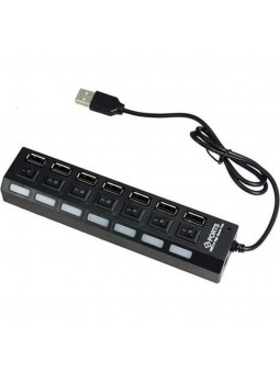 7 ports USB 2.0 Hub Ultra Slim Portable Data Hub Interrupteurs d'alimentation individuels eclaires par LED