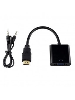 Câble Adaptateur 1080P HDMI mâle vers VGA femelle avec jack 3,5mm et câble audio pour ordinateur, XBOX360 et moniteur (Noir)