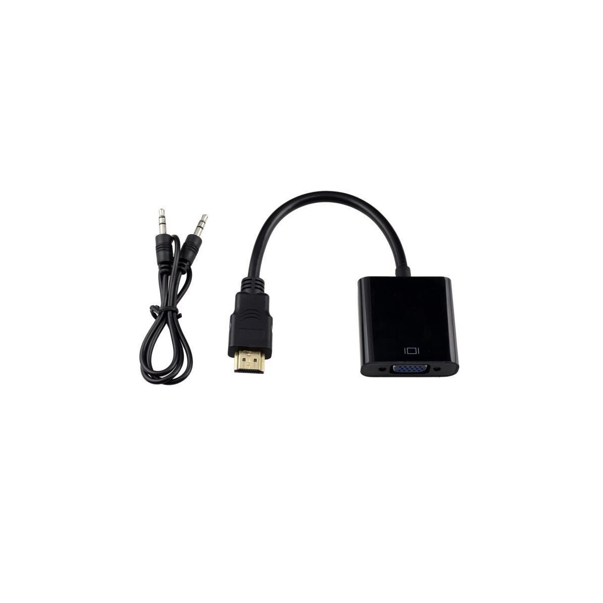 Câble Adaptateur 1080P HDMI mâle vers VGA femelle avec jack 3,5mm et câble audio pour ordinateur, XBOX360 et moniteur (Noir)