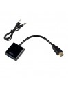 Câble Adaptateur 1080P HDMI mâle vers VGA femelle avec jack 3,5mm et câble audio pour ordinateur, XBOX360 et moniteur (Noir)