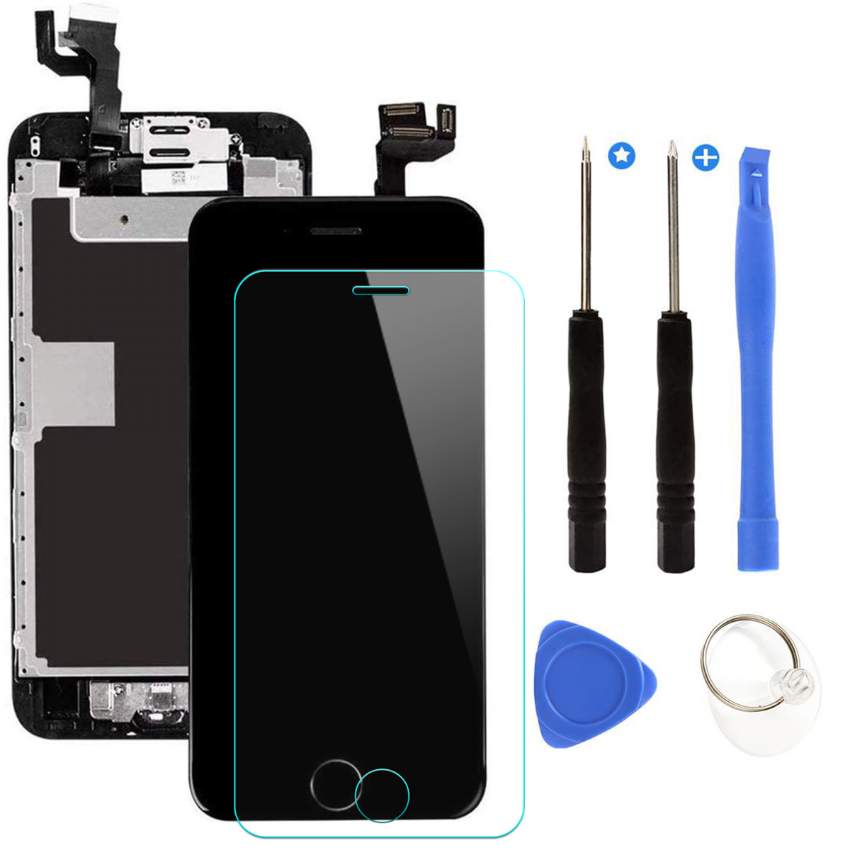 BLOC LCD POUR IPHONE 6S PLUS NOIR TOUT ASSEMBLÉ VITRE TACTILE + ECRAN LCD + 1 VERRE TREMPÉ + JOINT