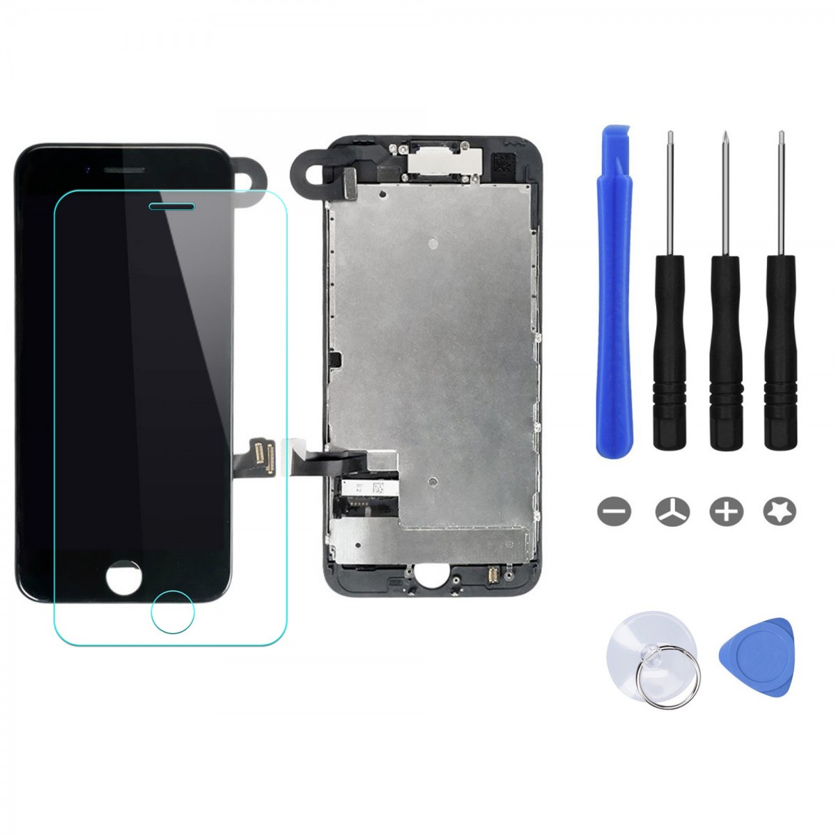 BLOC LCD POUR IPHONE 7 NOIR TOUT ASSEMBLÉ VITRE TACTILE + ECRAN LCD + 1 VERRE TREMPÉ + JOINT