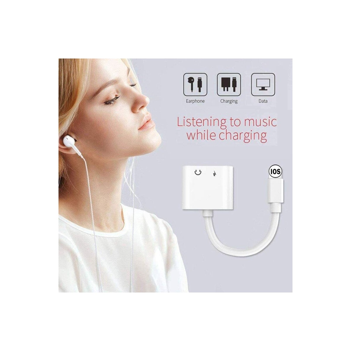 Adaptateur Jack 3.5mm casque audio & Chargeur pour iPhone Blanc