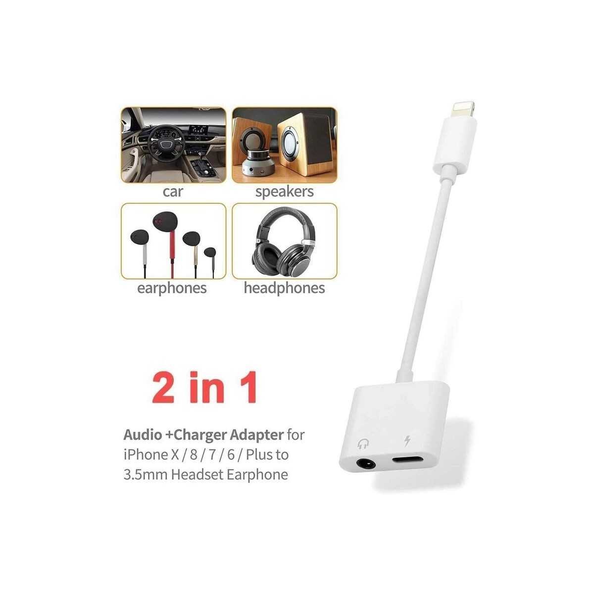 Adaptateur Jack 3.5mm casque audio & Chargeur pour iPhone Blanc