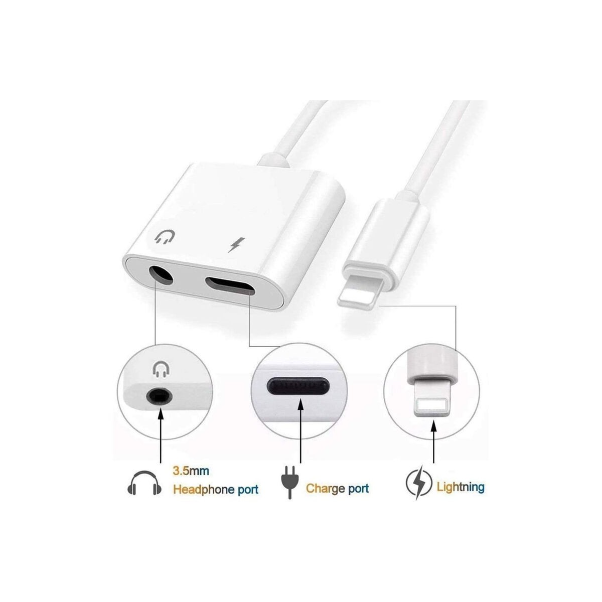 Adaptateur Jack 3.5mm casque audio & Chargeur pour iPhone Blanc