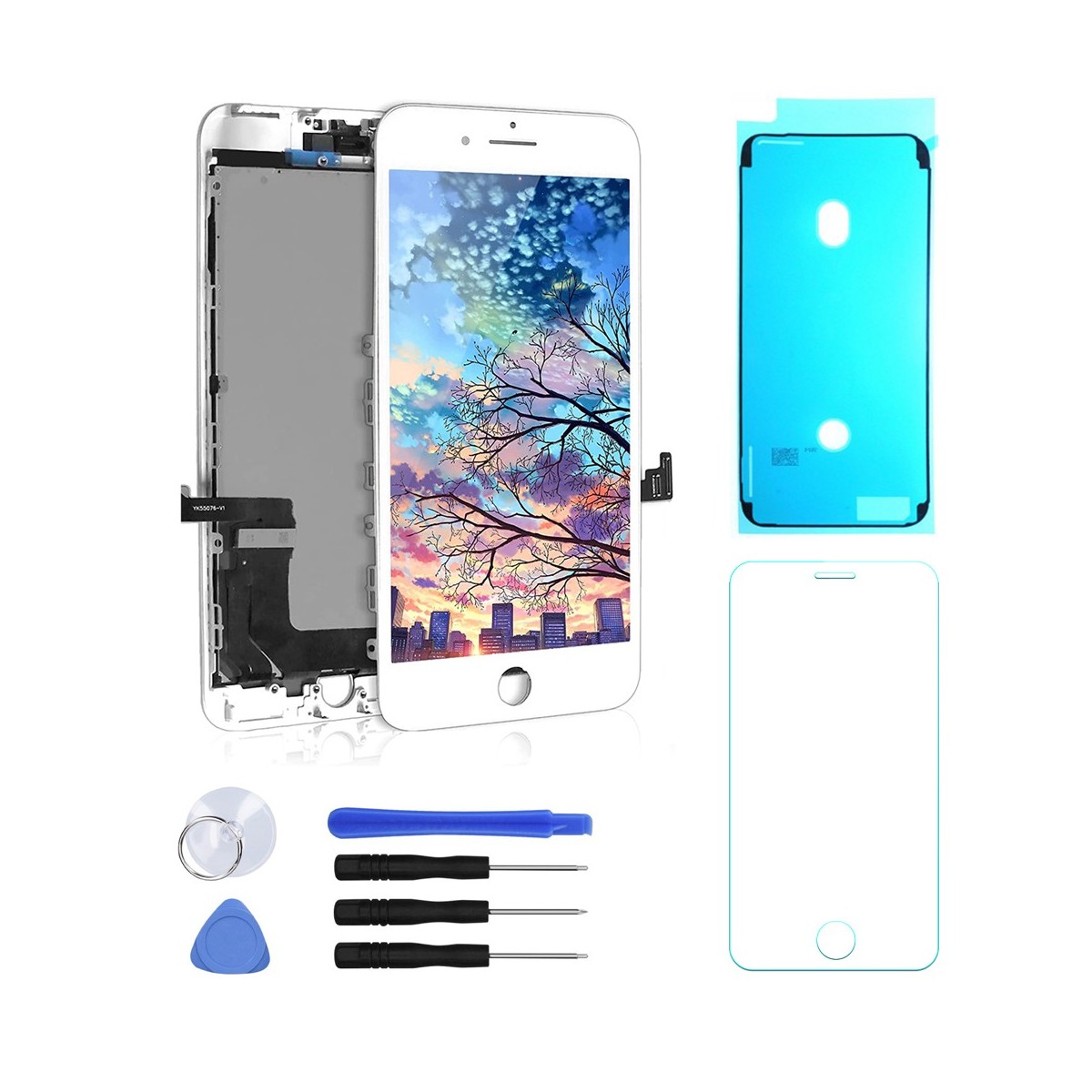 ECRAN LCD POUR IPHONE 7 PLUS BLANC + VITRE TACTILE SUR CHASSIS + KIT OUTILS + 1 VERRE TREMPÉ + JOINT