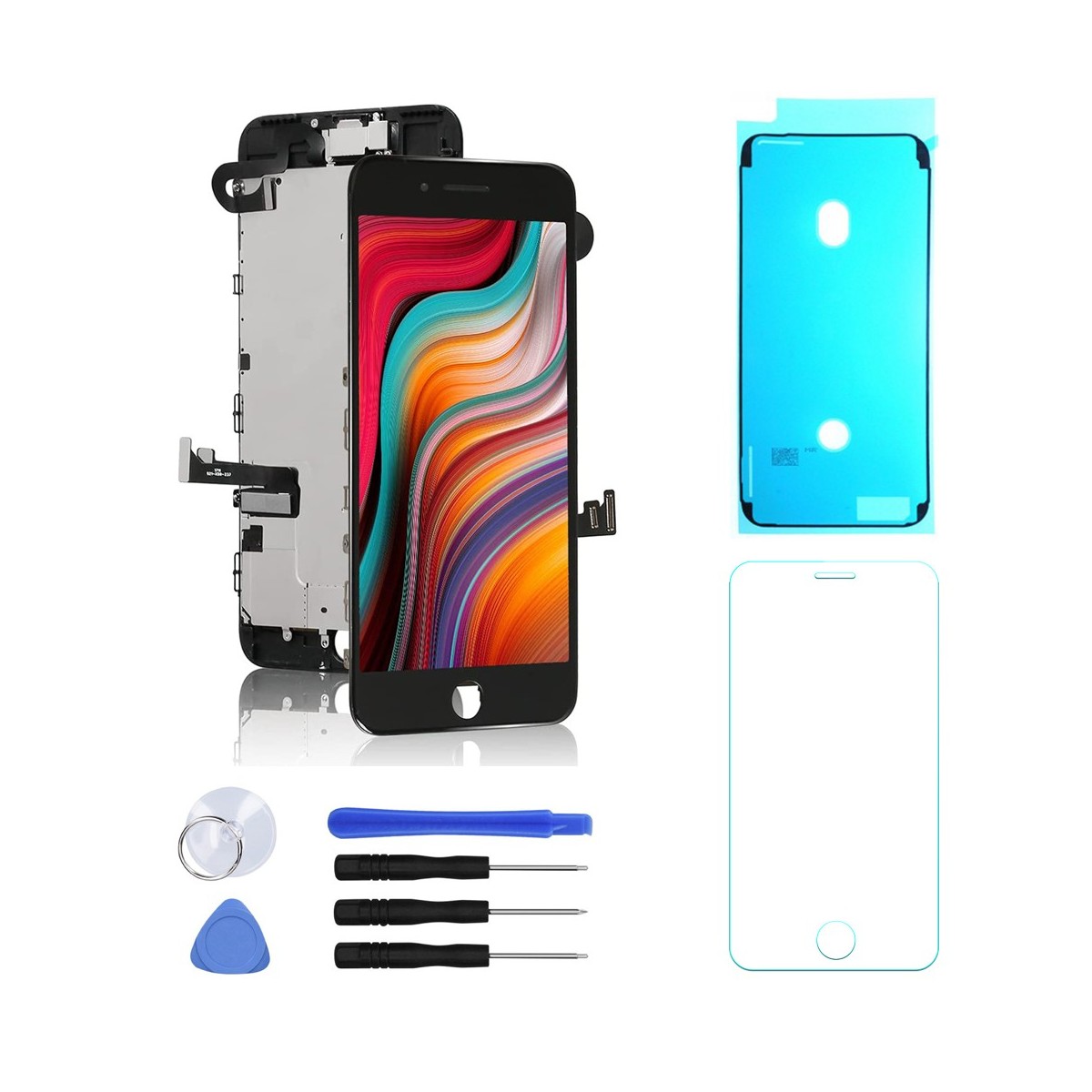 BLOC LCD POUR IPHONE 7 PLUS NOIR TOUT ASSEMBLÉ VITRE TACTILE + ECRAN LCD + OUTILS + VERRE TREMPE + JOINT