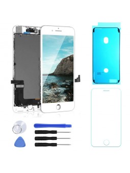 ECRAN LCD POUR IPHONE 8 PLUS BLANC + VITRE TACTILE SUR CHASSIS + OUTILS + JOINT + VERRE