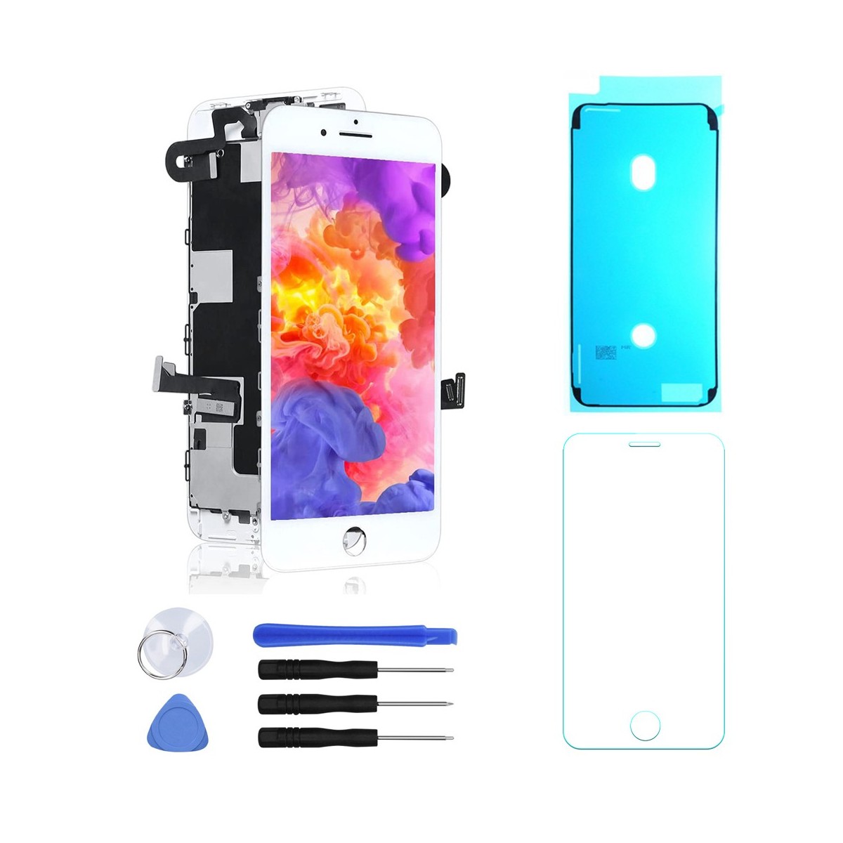 BLOC LCD POUR IPHONE 8 PLUS BLANC TOUT ASSEMBLÉ VITRE TACTILE + ECRAN LCD REMPLACEMENT + OUTILS + 1 VERRE TREMPE + JOINT